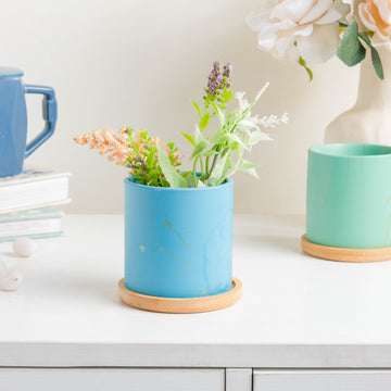 Summer Blue Planter With Coaster - Indoor planters and flower pots | Home decor items