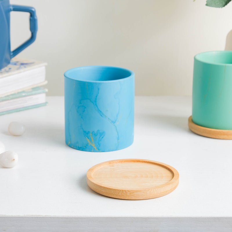 Summer Blue Planter With Coaster - Indoor planters and flower pots | Home decor items