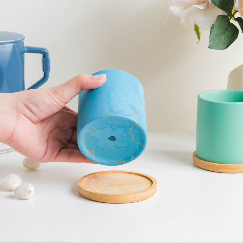 Summer Blue Planter With Coaster - Indoor planters and flower pots | Home decor items