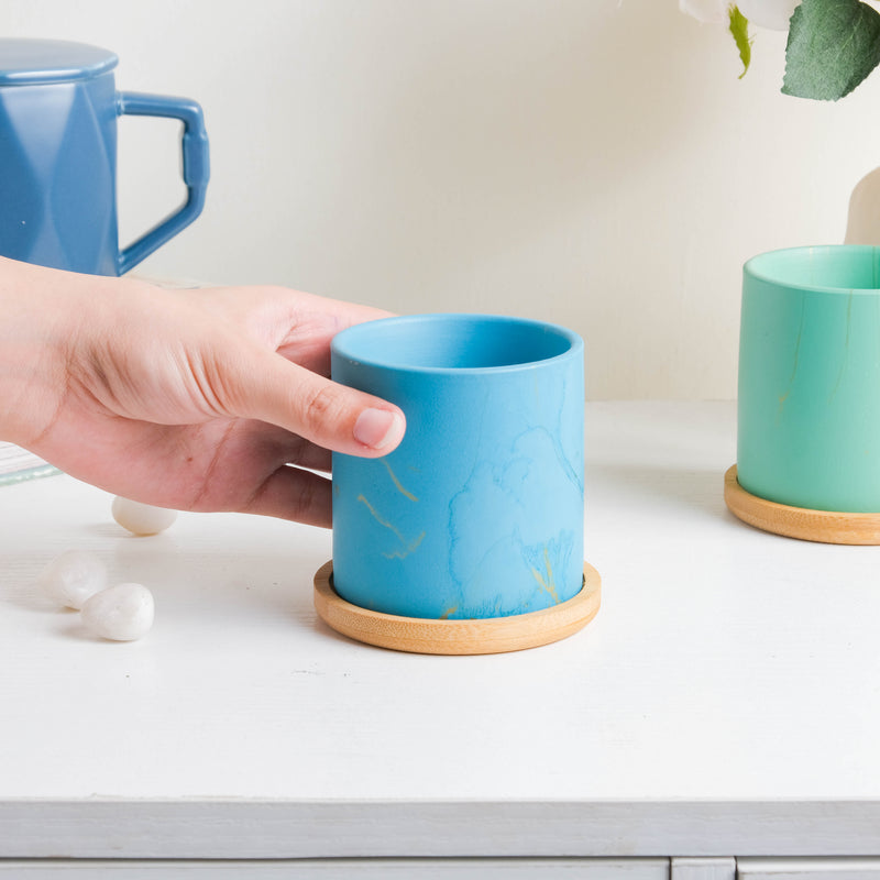Summer Blue Planter With Coaster - Indoor planters and flower pots | Home decor items