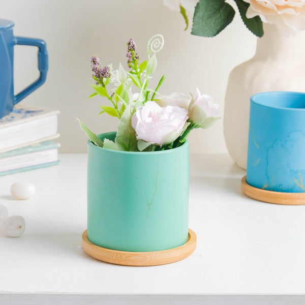 Leafy Green Planter With Coaster - Plant pot and plant stands | Room decor items