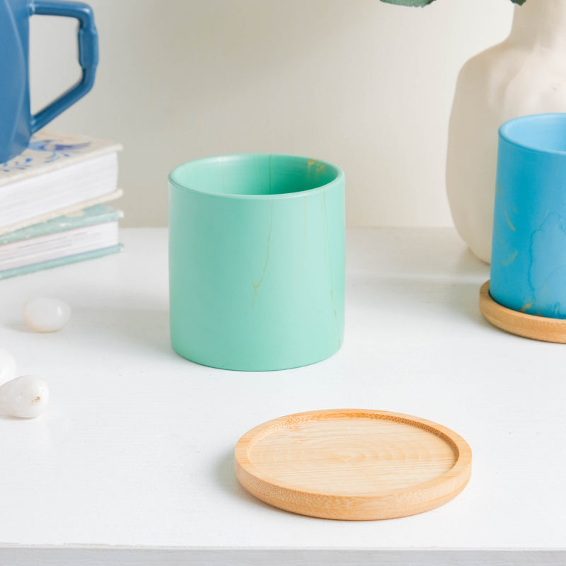 Leafy Green Planter With Coaster - Plant pot and plant stands | Room decor items