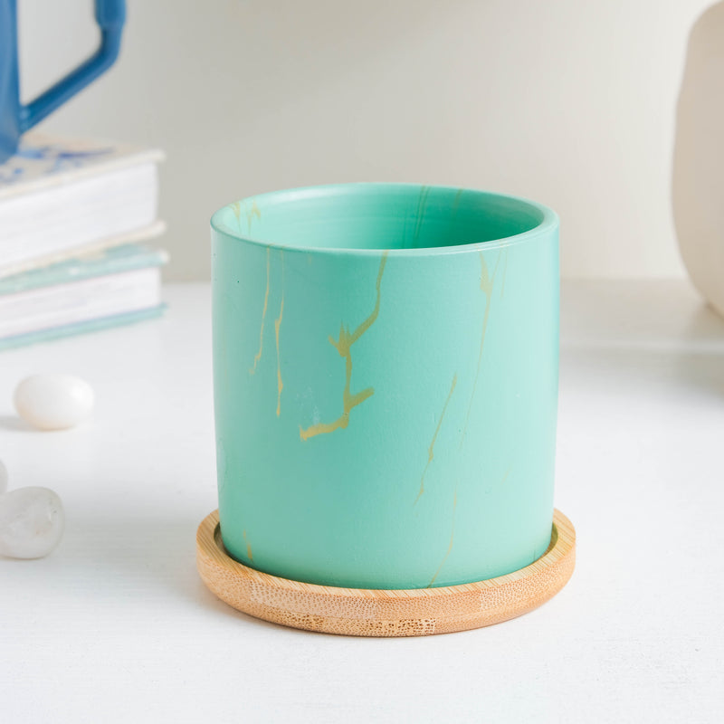 Leafy Green Planter With Coaster - Plant pot and plant stands | Room decor items