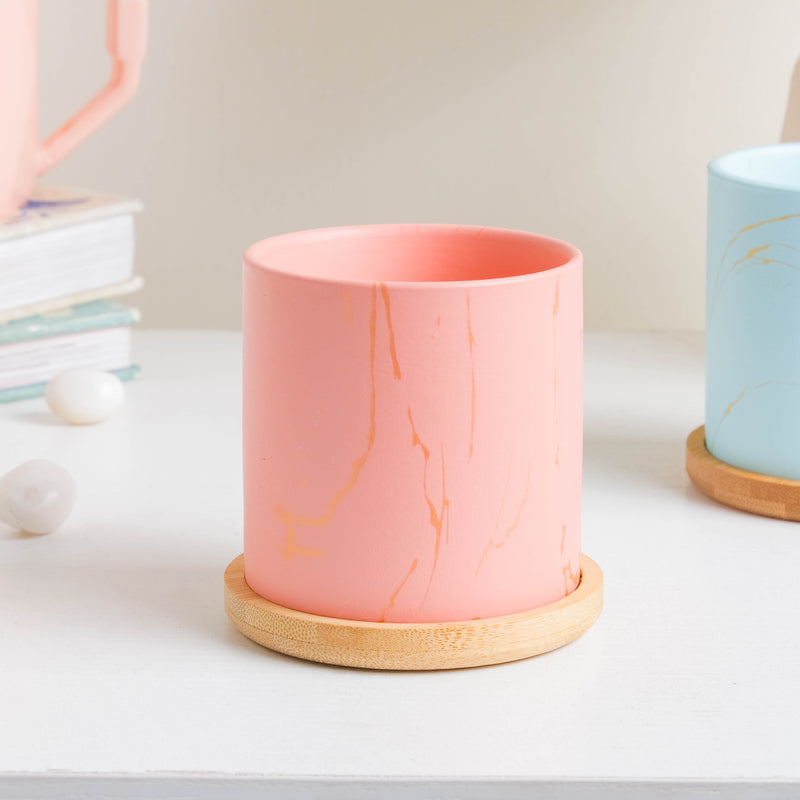 Fuzzy Peach Planter With Coaster - Indoor planters and flower pots | Home decor items