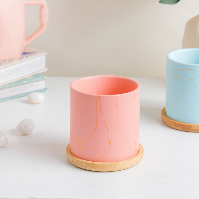 Fuzzy Peach Planter With Coaster - Indoor planters and flower pots | Home decor items