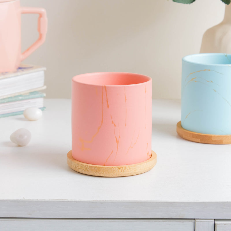 Fuzzy Peach Planter With Coaster - Indoor planters and flower pots | Home decor items