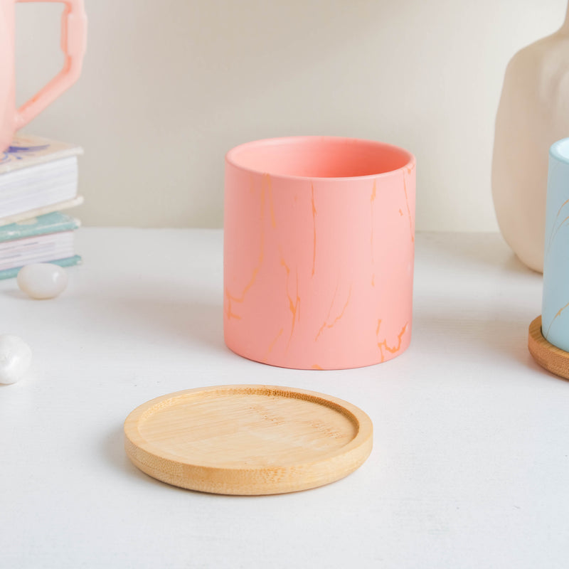 Fuzzy Peach Planter With Coaster - Indoor planters and flower pots | Home decor items