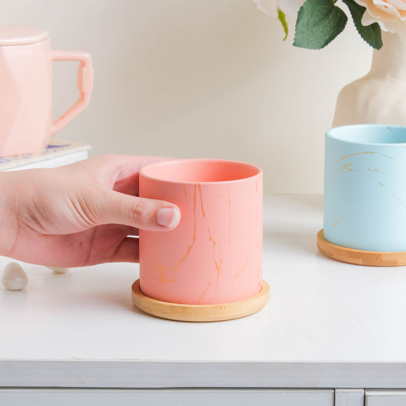 Fuzzy Peach Planter With Coaster - Indoor planters and flower pots | Home decor items