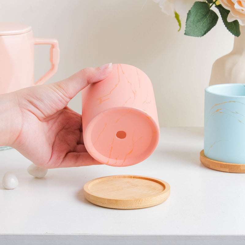 Fuzzy Peach Planter With Coaster - Indoor planters and flower pots | Home decor items
