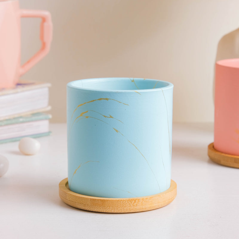 Winter Blue Planter With Coaster - Indoor planters and flower pots | Home decor items