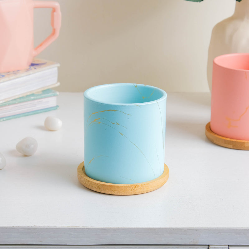 Winter Blue Planter With Coaster - Indoor planters and flower pots | Home decor items