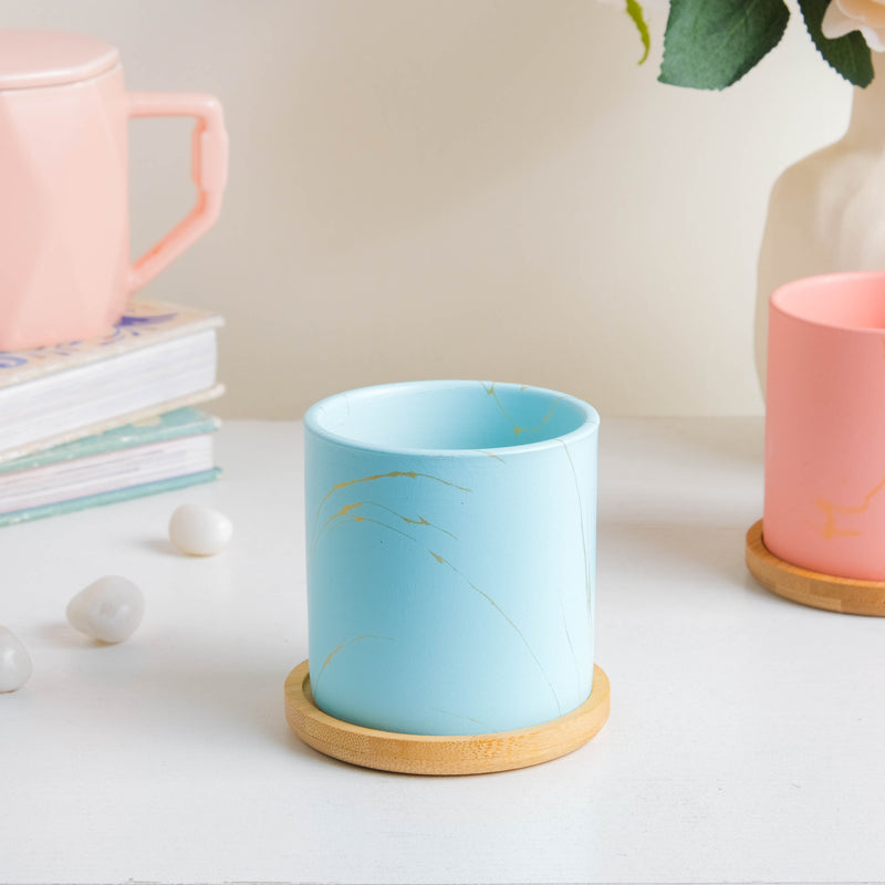 Winter Blue Planter With Coaster - Indoor planters and flower pots | Home decor items