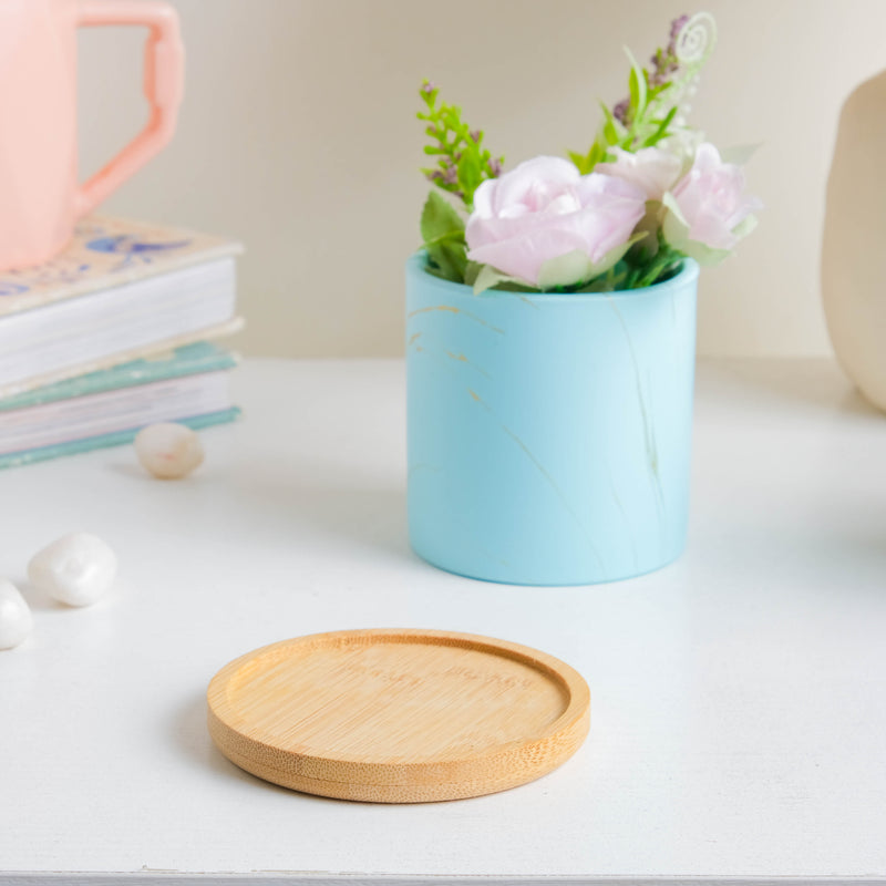 Winter Blue Planter With Coaster - Indoor planters and flower pots | Home decor items