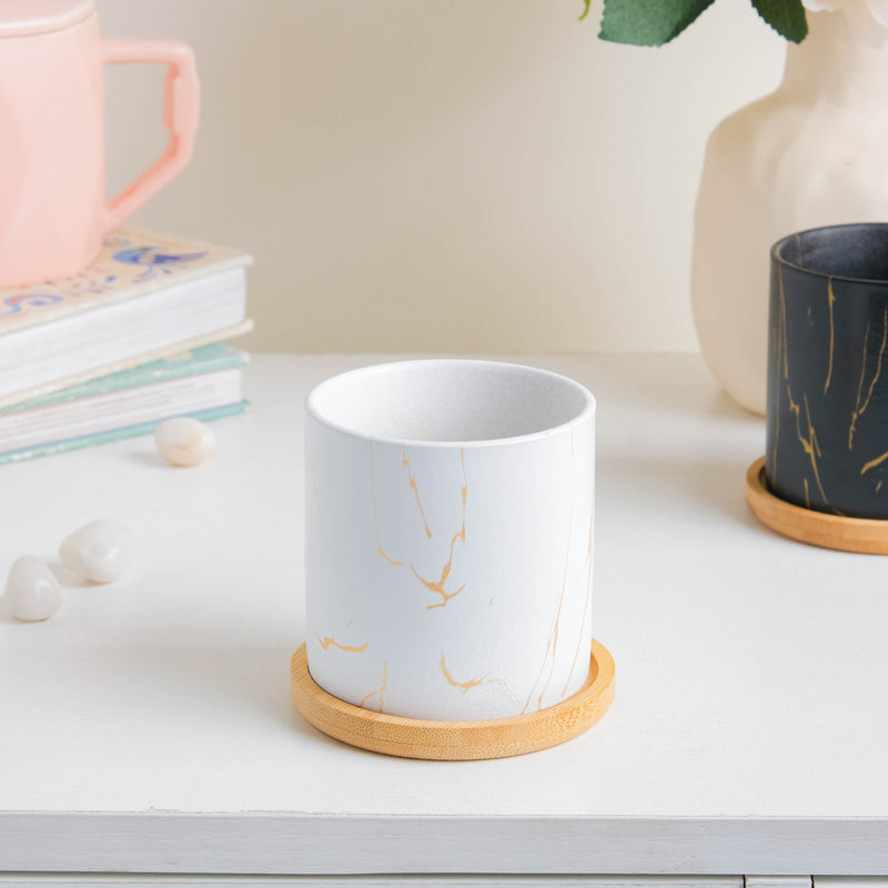 Serene White Planter With Coaster - Indoor planters and flower pots | Home decor items