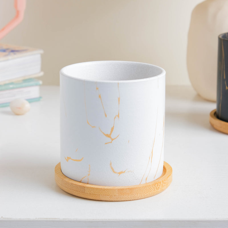 Serene White Planter With Coaster - Indoor planters and flower pots | Home decor items