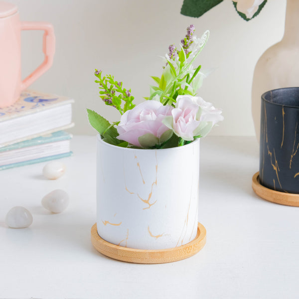 Serene White Planter With Coaster - Indoor planters and flower pots | Home decor items