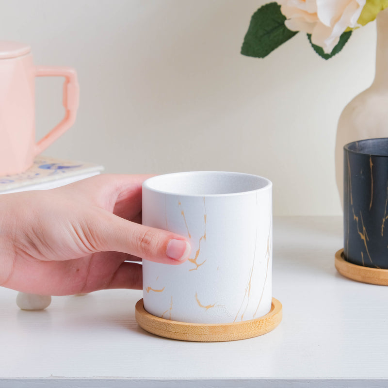 Serene White Planter With Coaster - Indoor planters and flower pots | Home decor items