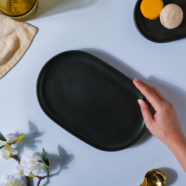 Black Ceramic Dimsum Platter - Ceramic platter, serving platter, fruit platter | Plates for dining table & home decor