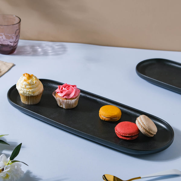 Black Long Ceramic Serving Platter