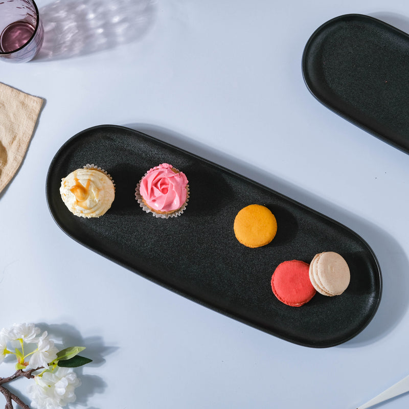 Black Long Ceramic Serving Platter - Ceramic platter, serving platter, fruit platter | Plates for dining table & home decor