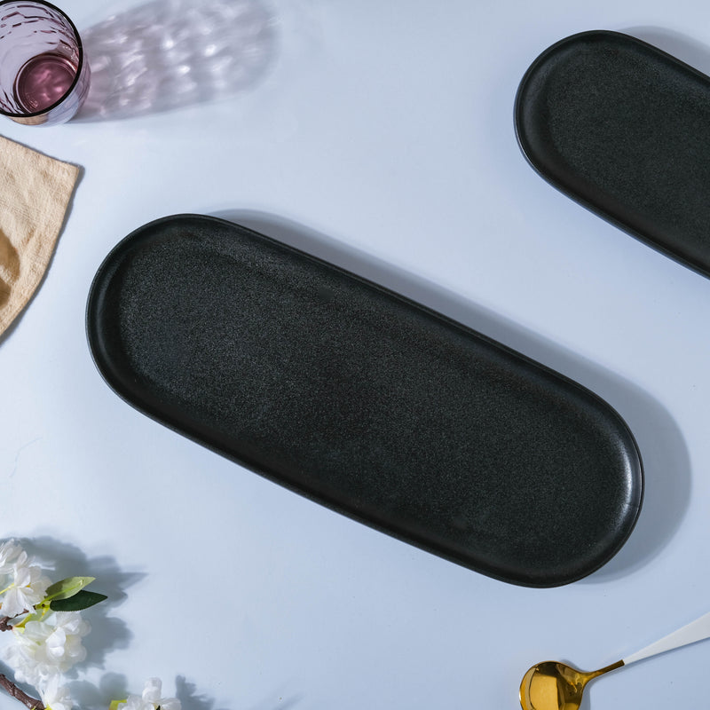 Black Long Ceramic Serving Platter - Ceramic platter, serving platter, fruit platter | Plates for dining table & home decor