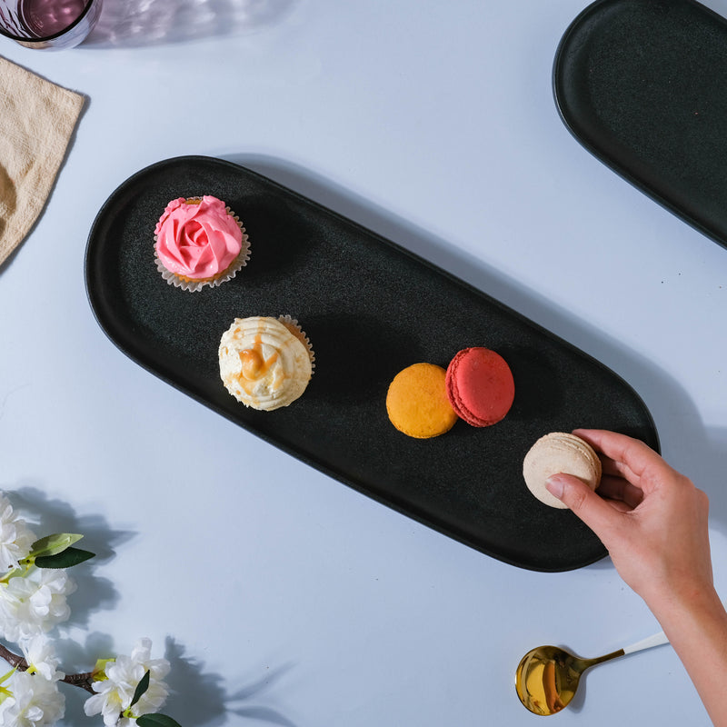 Black Long Ceramic Serving Platter - Ceramic platter, serving platter, fruit platter | Plates for dining table & home decor