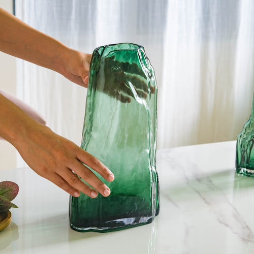 Thick Wall Glass Vase Large - Flower vase for home decor, office and gifting | Home decoration items