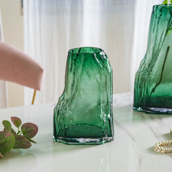 Thick Wall Glass Vase Small - Flower vase for home decor, office and gifting | Home decoration items