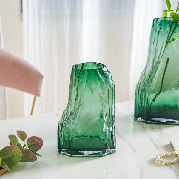 Thick Wall Glass Vase Small - Flower vase for home decor, office and gifting | Home decoration items