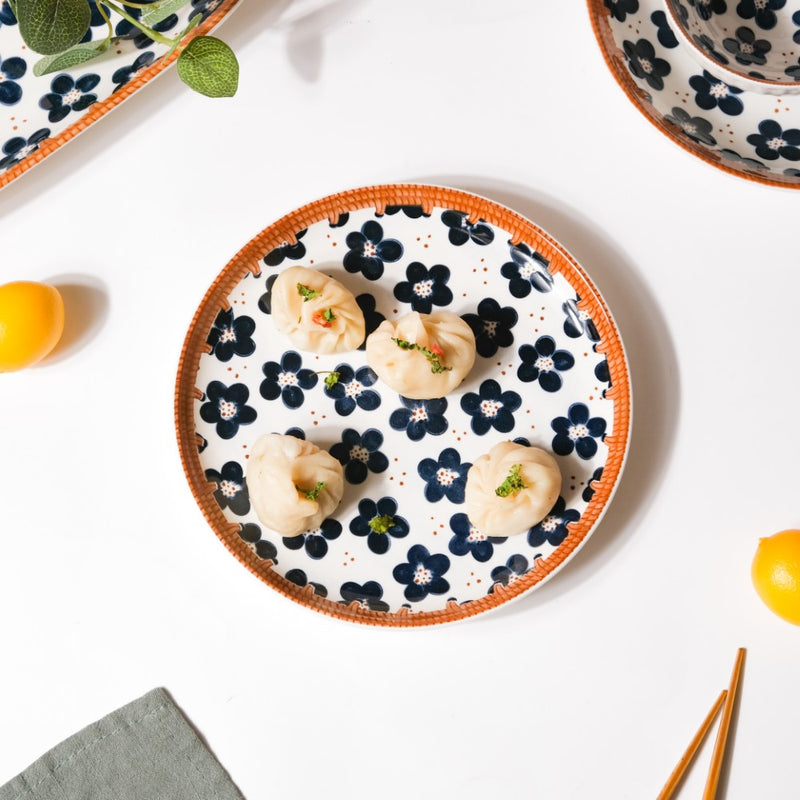 Sylvan Floral Patterned Ceramic Snack Plate 7.5 Inch - Serving plate, snack plate, dessert plate | Plates for dining & home decor