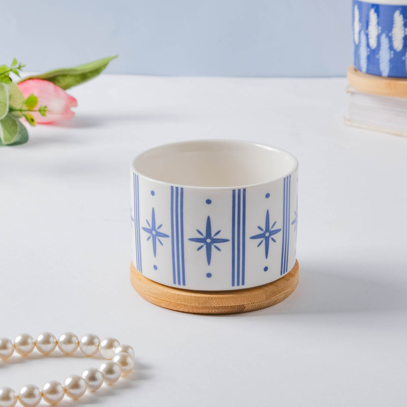 Blue Charm Japanese Planter And Wooden Coaster - Indoor planters and flower pots | Home decor items