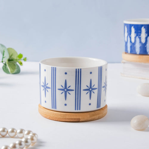 Blue Charm Japanese Planter And Wooden Coaster - Indoor planters and flower pots | Home decor items