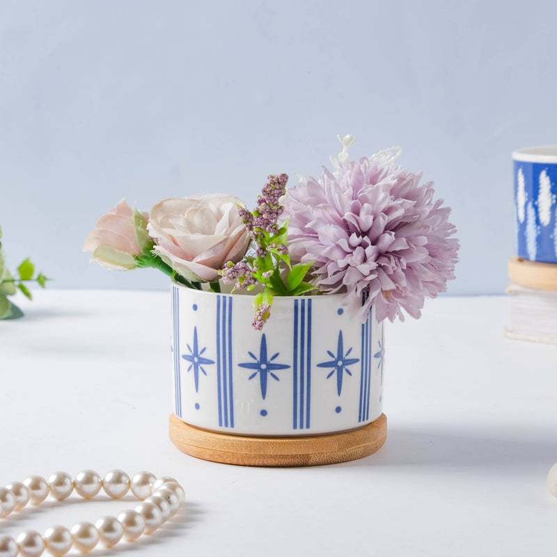 Blue Charm Japanese Planter And Wooden Coaster - Indoor planters and flower pots | Home decor items