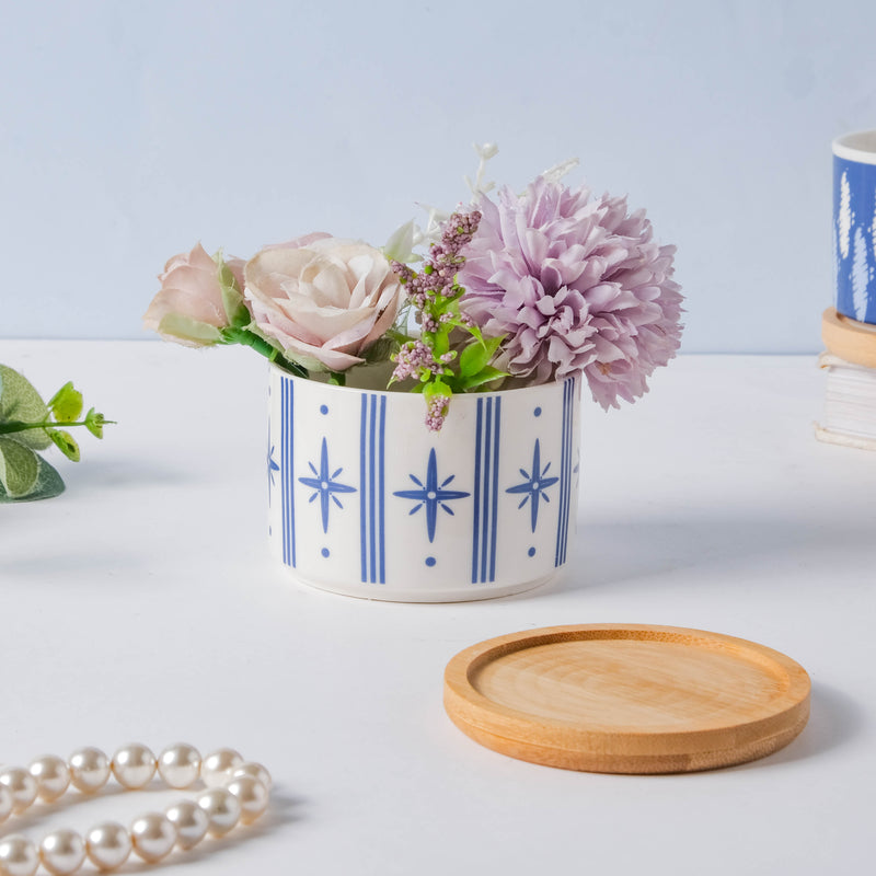 Blue Charm Japanese Planter And Wooden Coaster - Indoor planters and flower pots | Home decor items