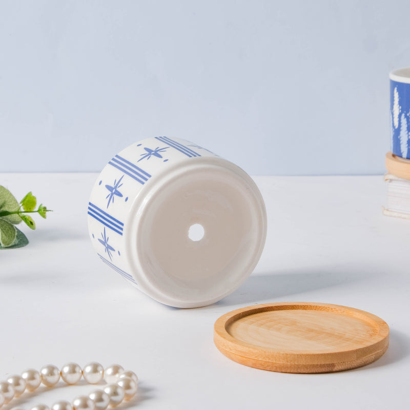 Blue Charm Japanese Planter And Wooden Coaster - Indoor planters and flower pots | Home decor items
