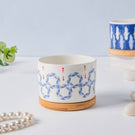 Blue Floral Japanese Planter And Wooden Coaster