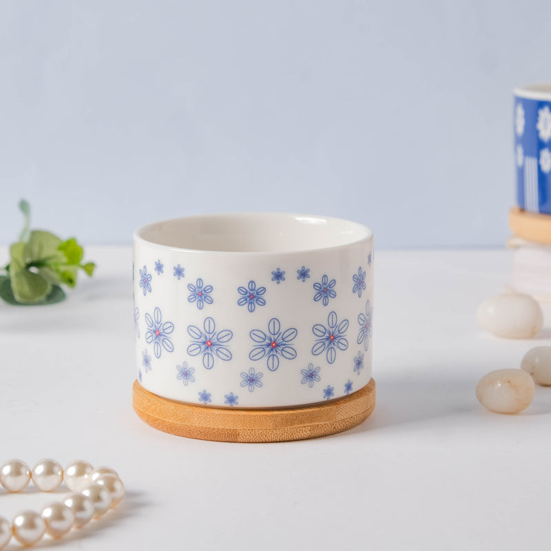 Blue Snowflake Japanese Planter And Wooden Coaster - Indoor planters and flower pots | Home decor items