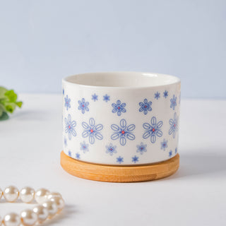 Blue Snowflake Japanese Planter And Wooden Coaster