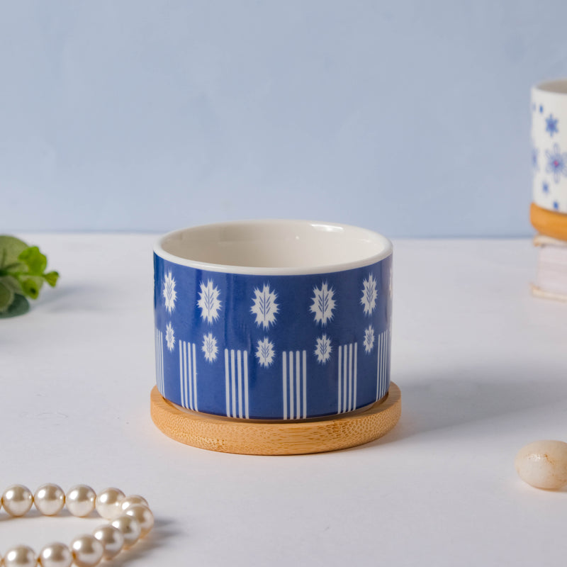 Blue Leaf Japanese Planter And Wooden Coaster - Indoor planters and flower pots | Home decor items