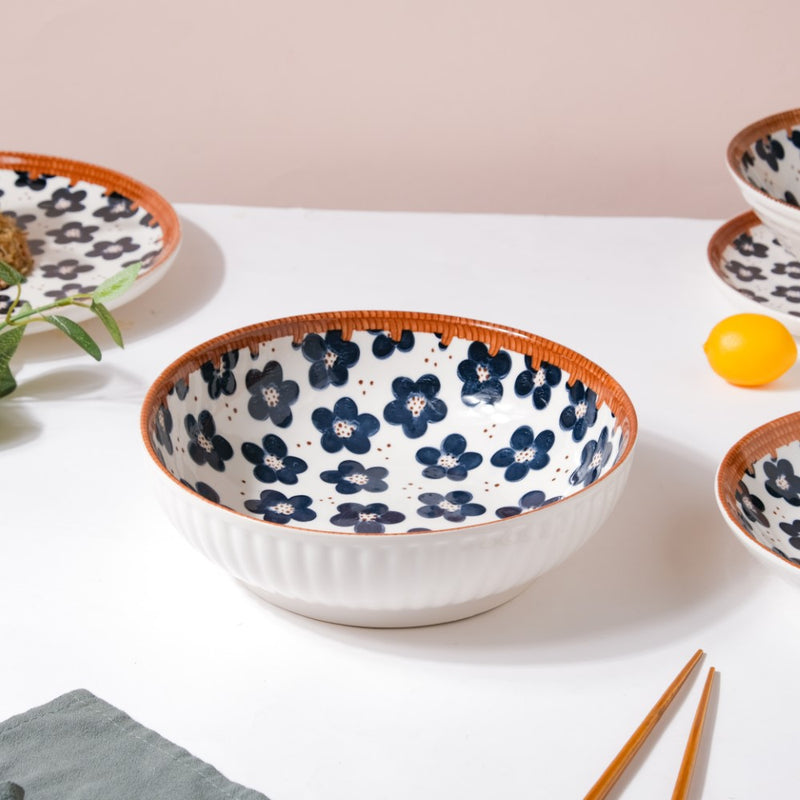 Sylvan Floral Patterned Ceramic Serving Bowl 9 Inch 1 L - Bowl, ceramic bowl, serving bowls, noodle bowl, salad bowls, bowl for snacks, large serving bowl | Bowls for dining table & home decor