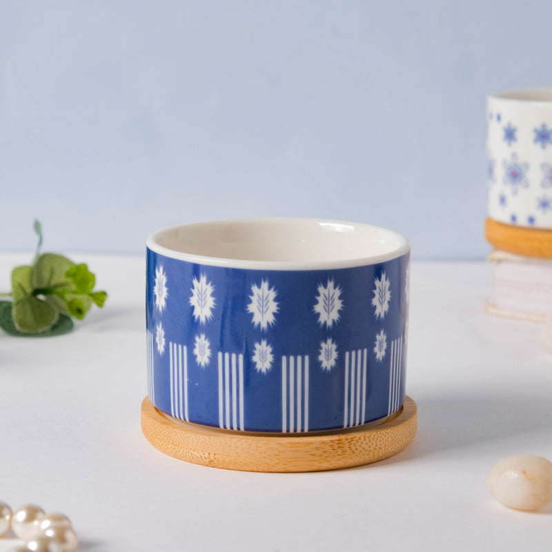 Blue Leaf Japanese Planter And Wooden Coaster - Indoor planters and flower pots | Home decor items