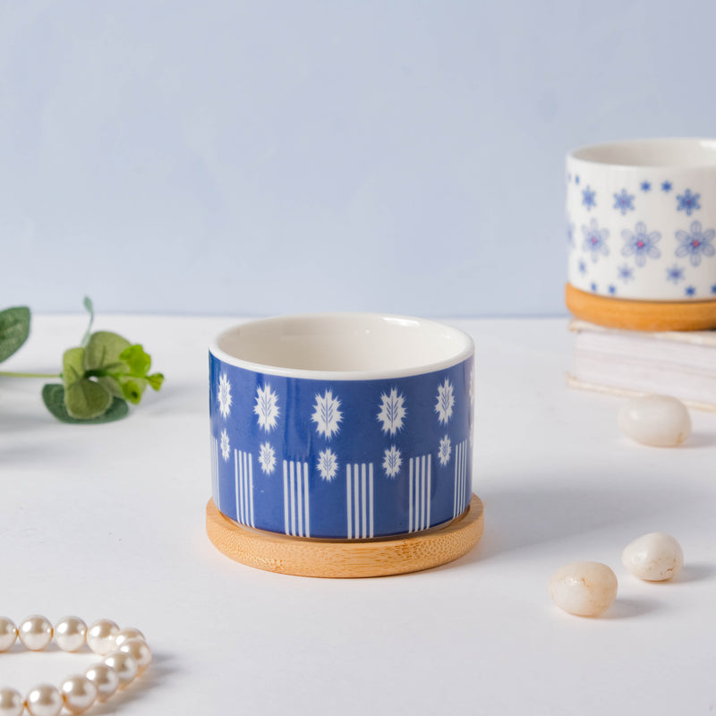 Blue Leaf Japanese Planter And Wooden Coaster - Indoor planters and flower pots | Home decor items