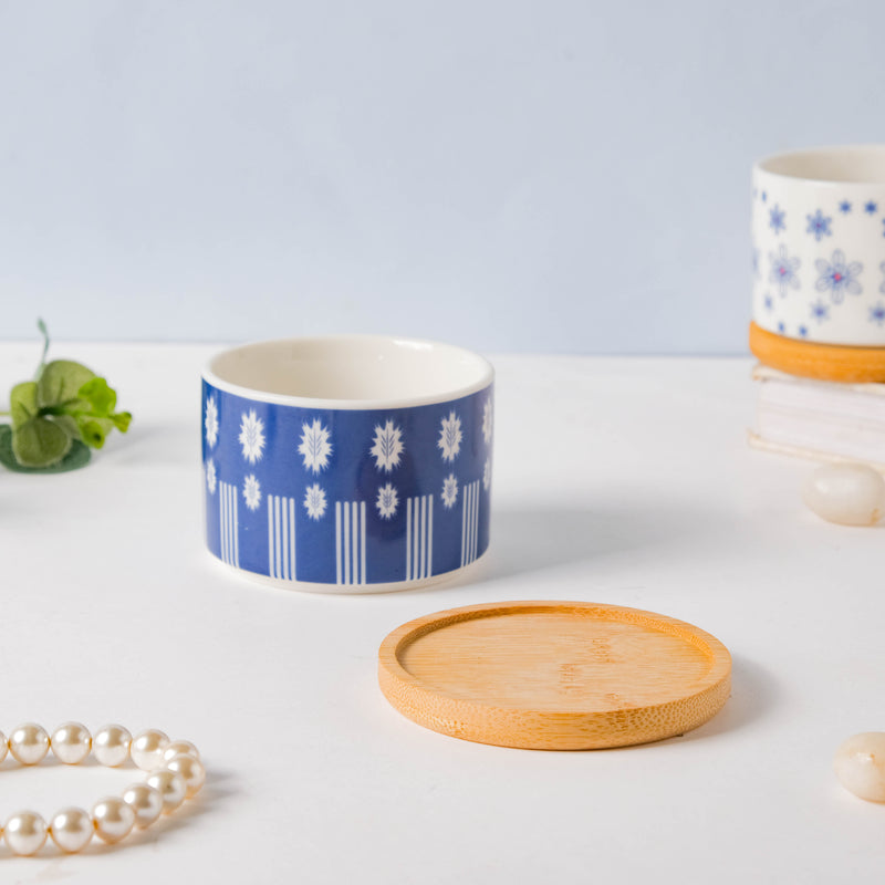 Blue Leaf Japanese Planter And Wooden Coaster - Indoor planters and flower pots | Home decor items