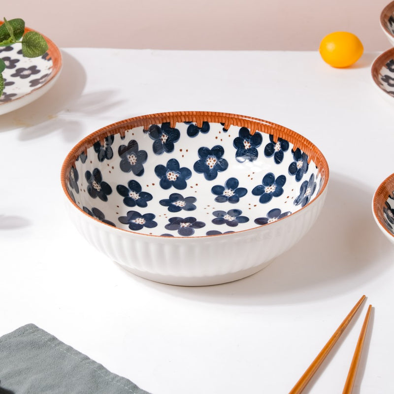 Sylvan Floral Patterned Ceramic Serving Bowl 9 Inch 1 L - Bowl, ceramic bowl, serving bowls, noodle bowl, salad bowls, bowl for snacks, large serving bowl | Bowls for dining table & home decor