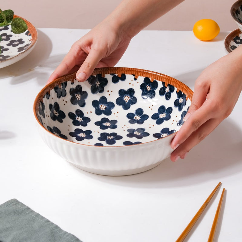 Sylvan Floral Patterned Ceramic Serving Bowl 9 Inch 1 L - Bowl, ceramic bowl, serving bowls, noodle bowl, salad bowls, bowl for snacks, large serving bowl | Bowls for dining table & home decor