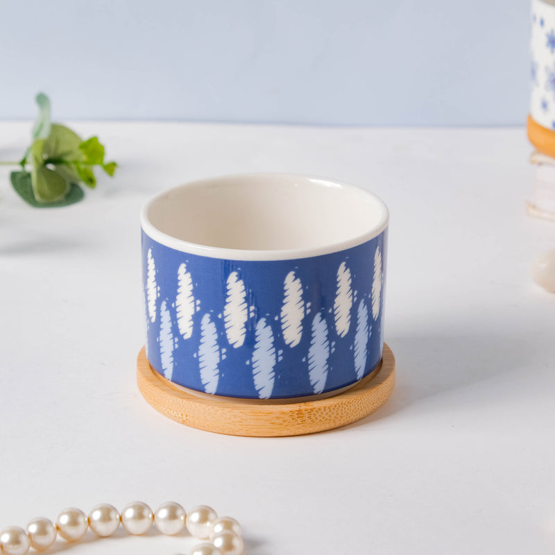Blue Abstract Japanese Planter And Wooden Coaster - Indoor planters and flower pots | Home decor items