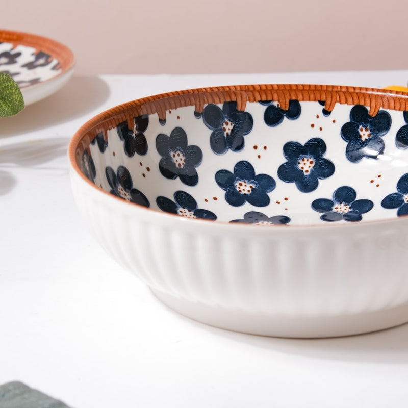 Sylvan Floral Patterned Ceramic Serving Bowl 9 Inch 1 L - Bowl, ceramic bowl, serving bowls, noodle bowl, salad bowls, bowl for snacks, large serving bowl | Bowls for dining table & home decor