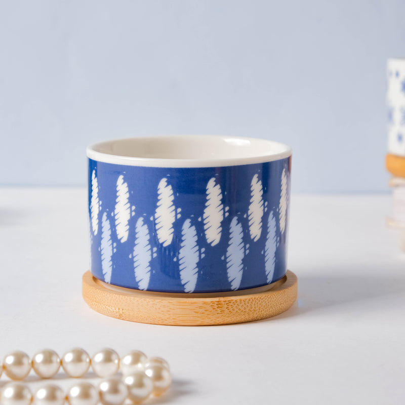 Blue Abstract Japanese Planter And Wooden Coaster - Indoor planters and flower pots | Home decor items