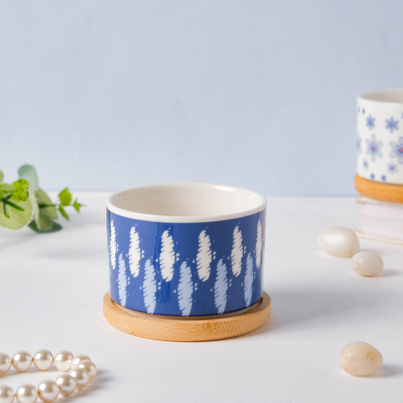 Blue Abstract Japanese Planter And Wooden Coaster - Indoor planters and flower pots | Home decor items