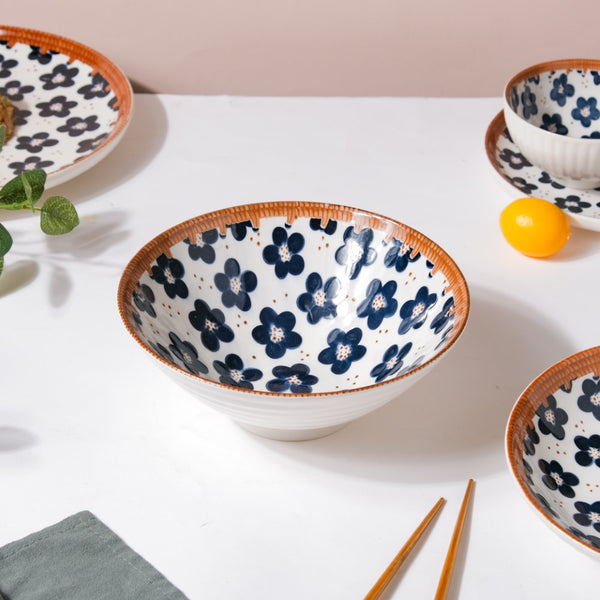 Sylvan Floral Patterned Ceramic Ramen Bowl 8 Inch 750 ml - Soup bowl, ceramic bowl, ramen bowl, serving bowls, salad bowls, noodle bowl | Bowls for dining table & home decor